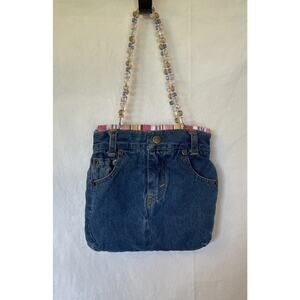 Karen Ackerman Fancy Pants Small Denim Handbag With Beaded Strap